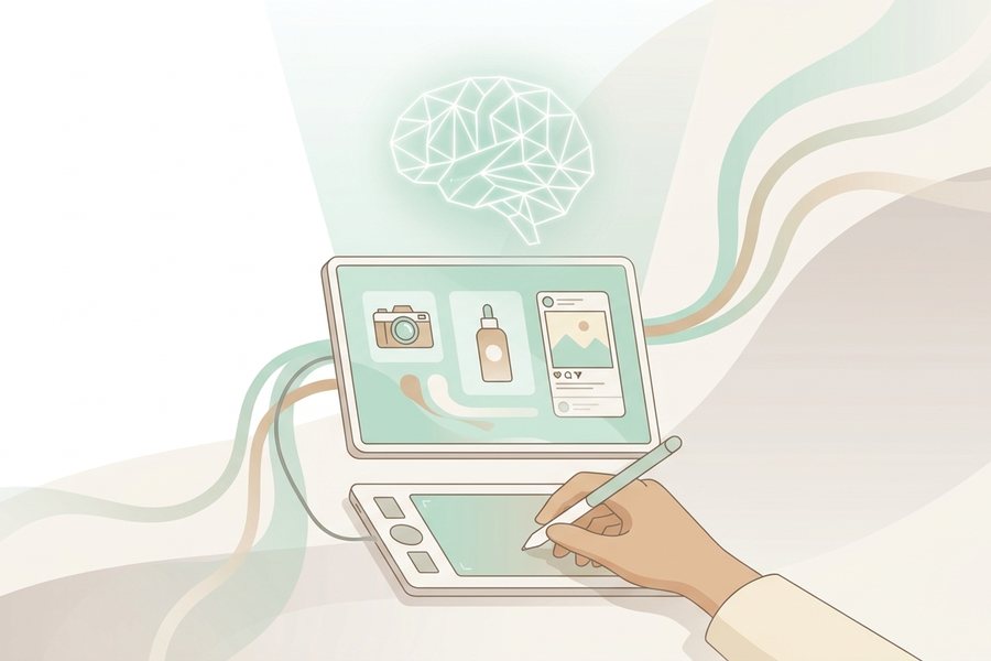 Editorial illustration explaining ai images for marketing