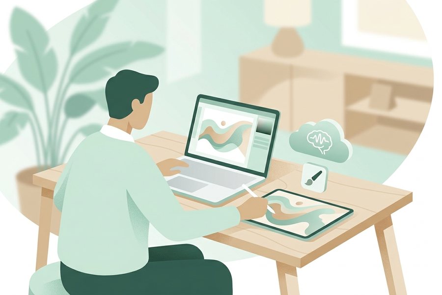 A creator using a laptop and tablet to work on are ai generated images copyrighted?