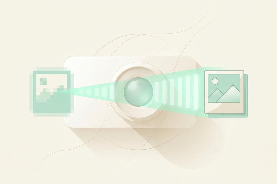 Editorial illustration explaining ai image enhancement guide
