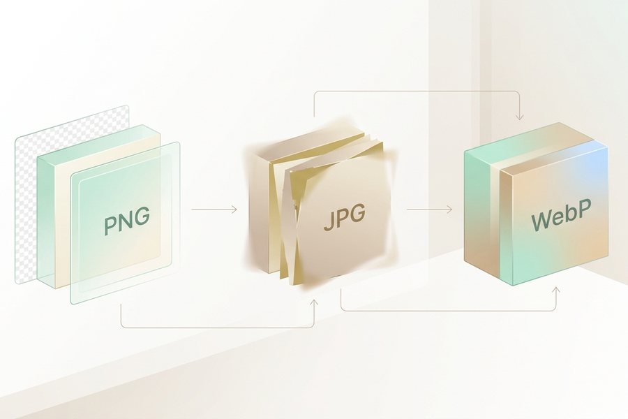 Editorial illustration explaining png vs jpg vs webp