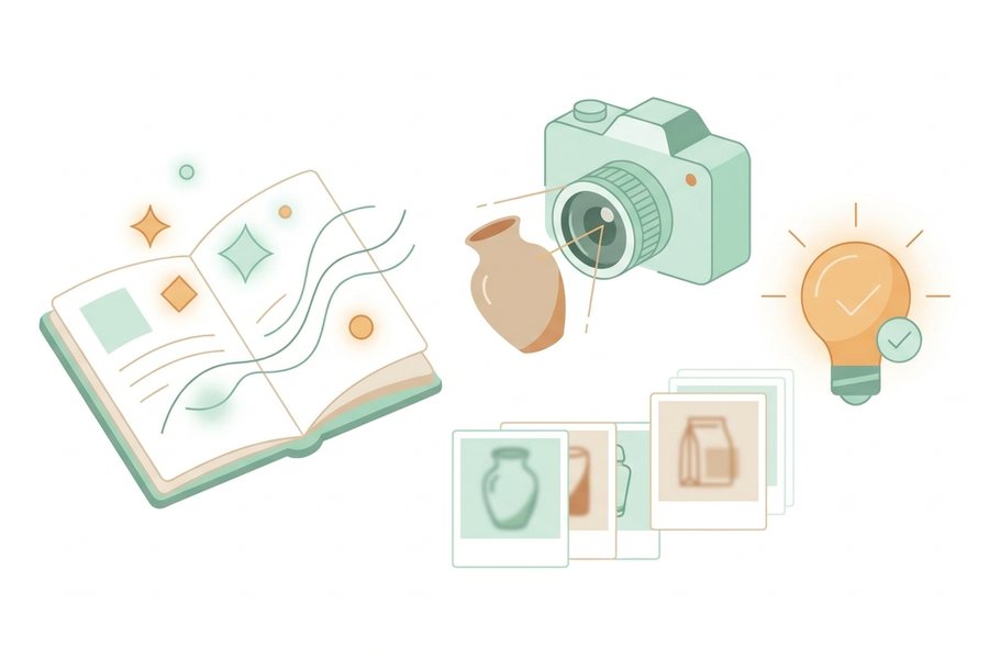 Editorial illustration explaining product photo prompts that work
