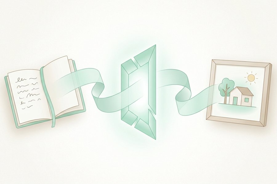 Editorial illustration explaining text to image: a simple guide