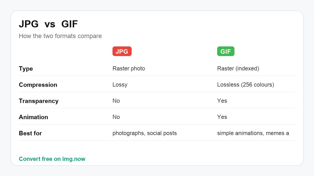 JPG vs GIF: format comparison