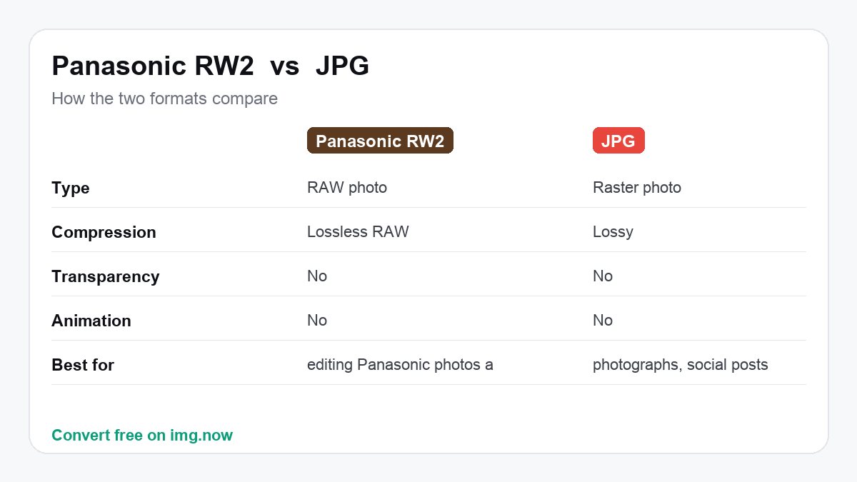Panasonic RW2 vs JPG: format comparison
