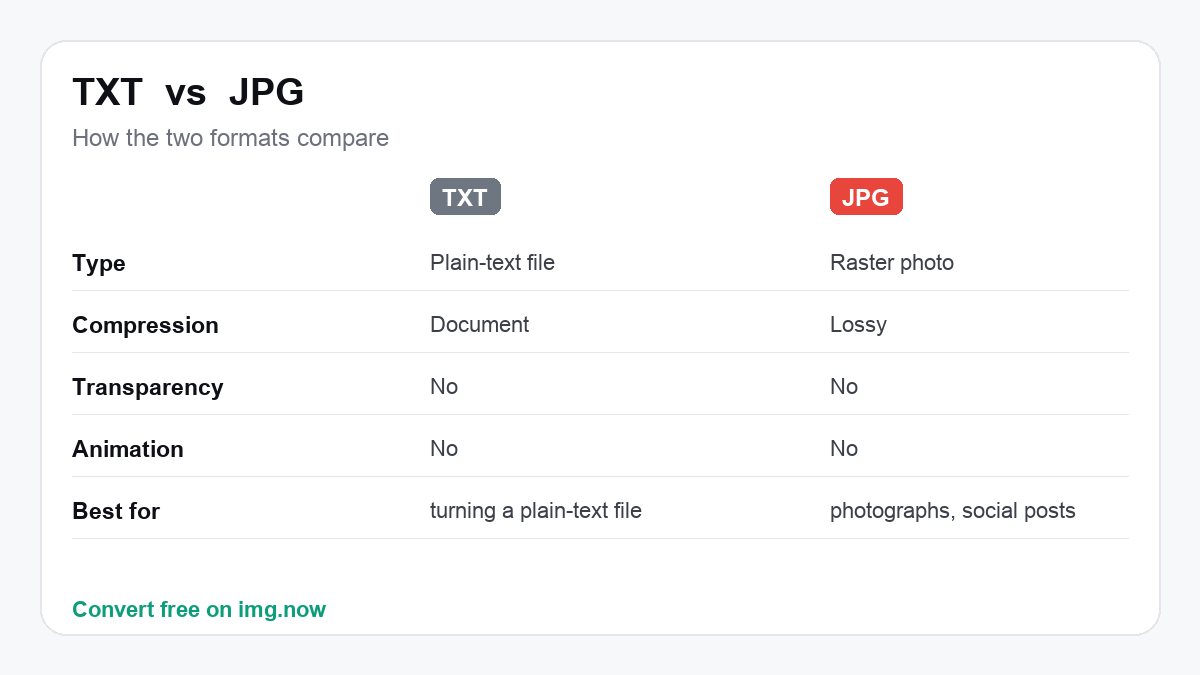 TXT vs JPG: format comparison