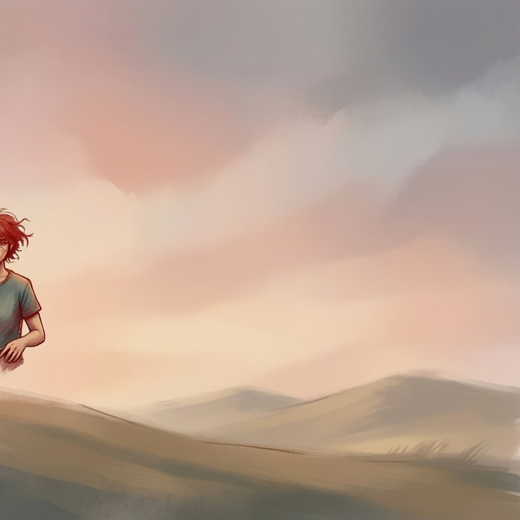 A landscape photo painted as a modern graphic novel illustration with a muted earthy palette and visible brushwork