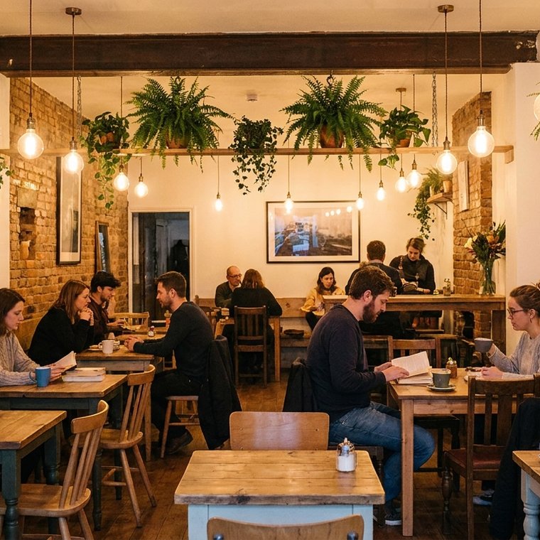 “Cozy coffee shop interior” example created with the Text to Image